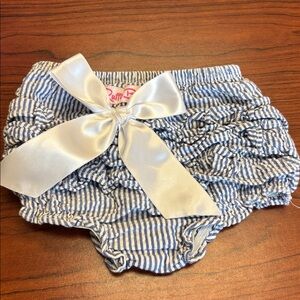 Ruffle Butts Seersucker blue and white Striped bloomers